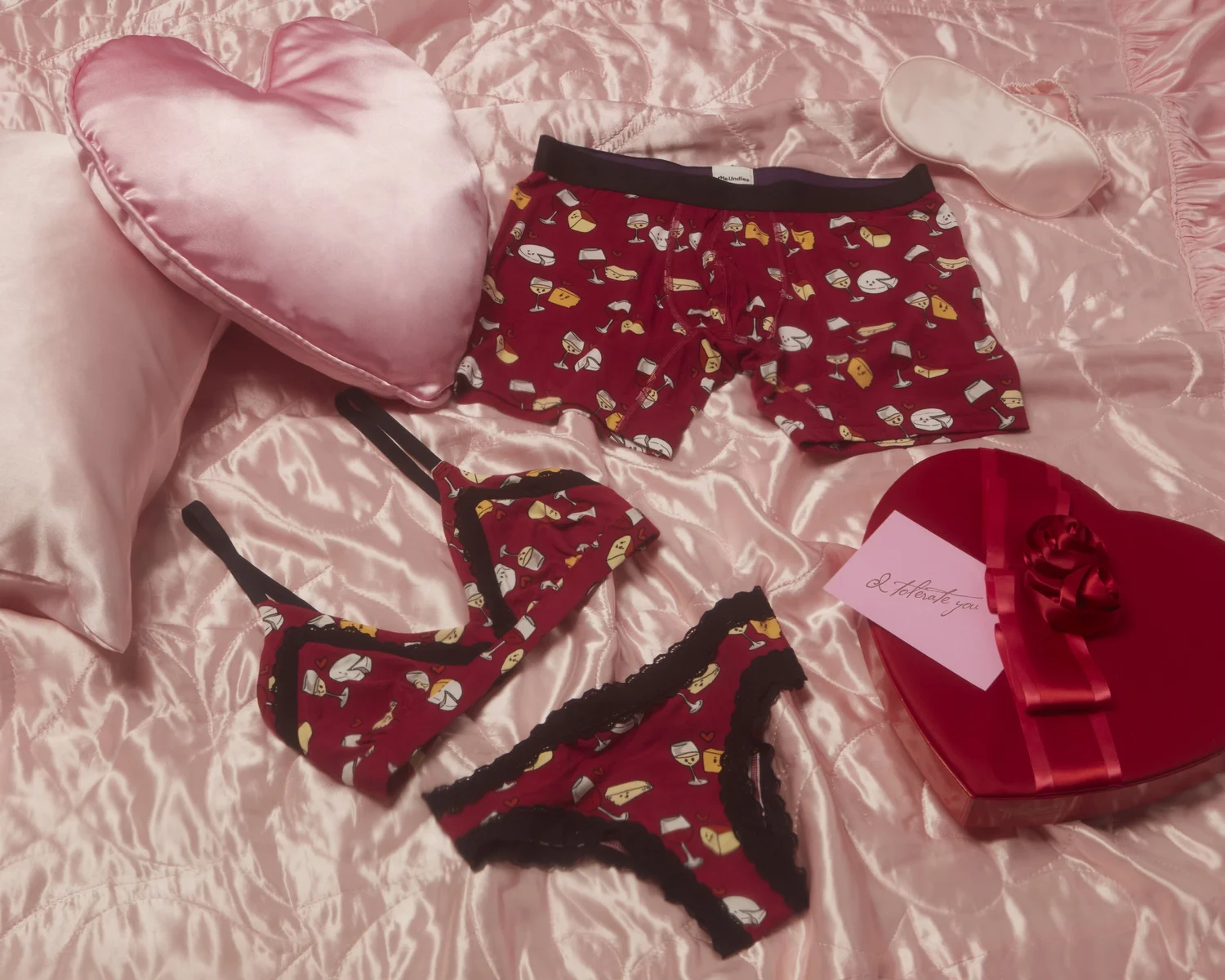 MeUndies Valentine's set on pink satin