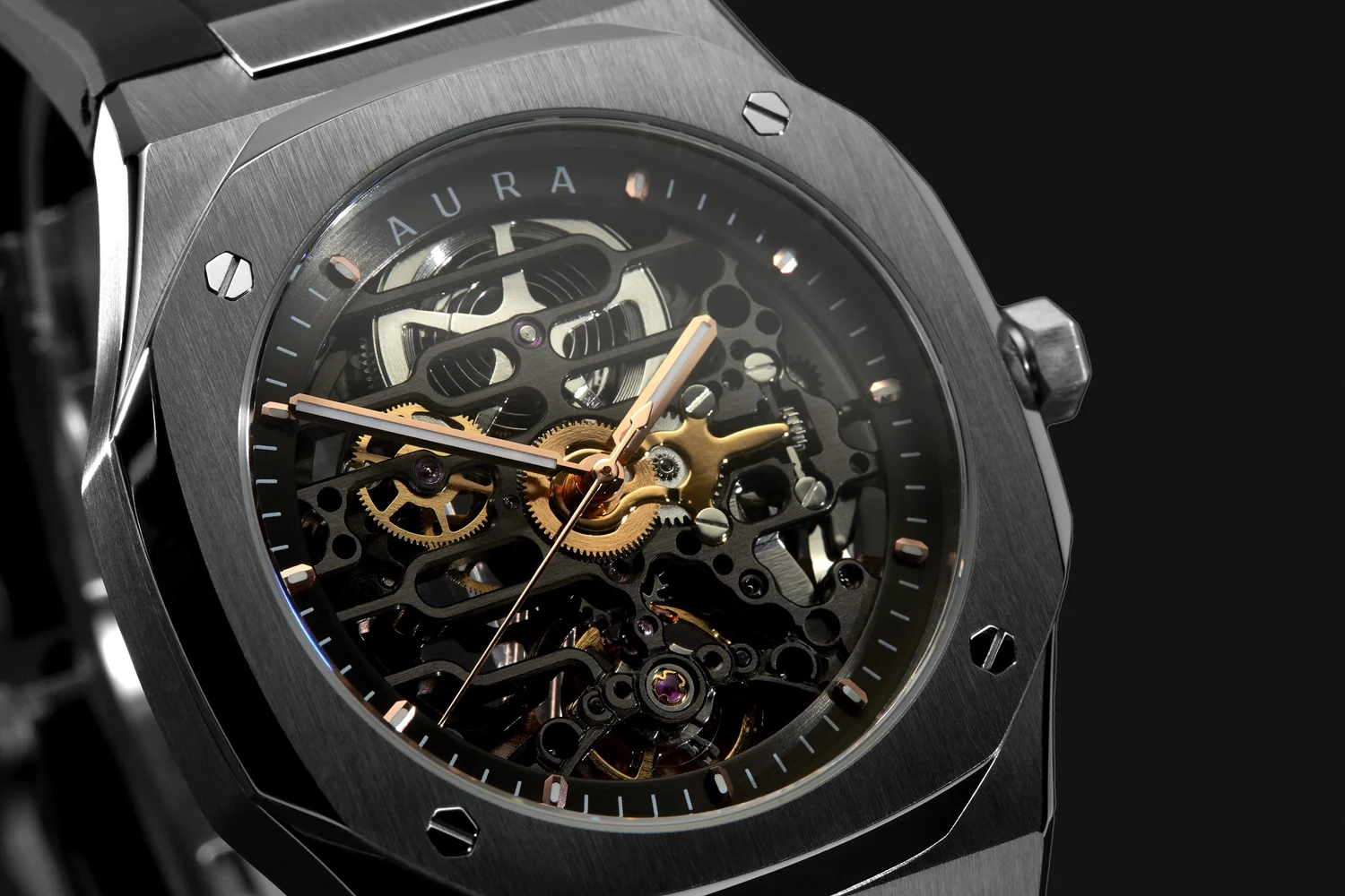 Aura skeleton watch detail