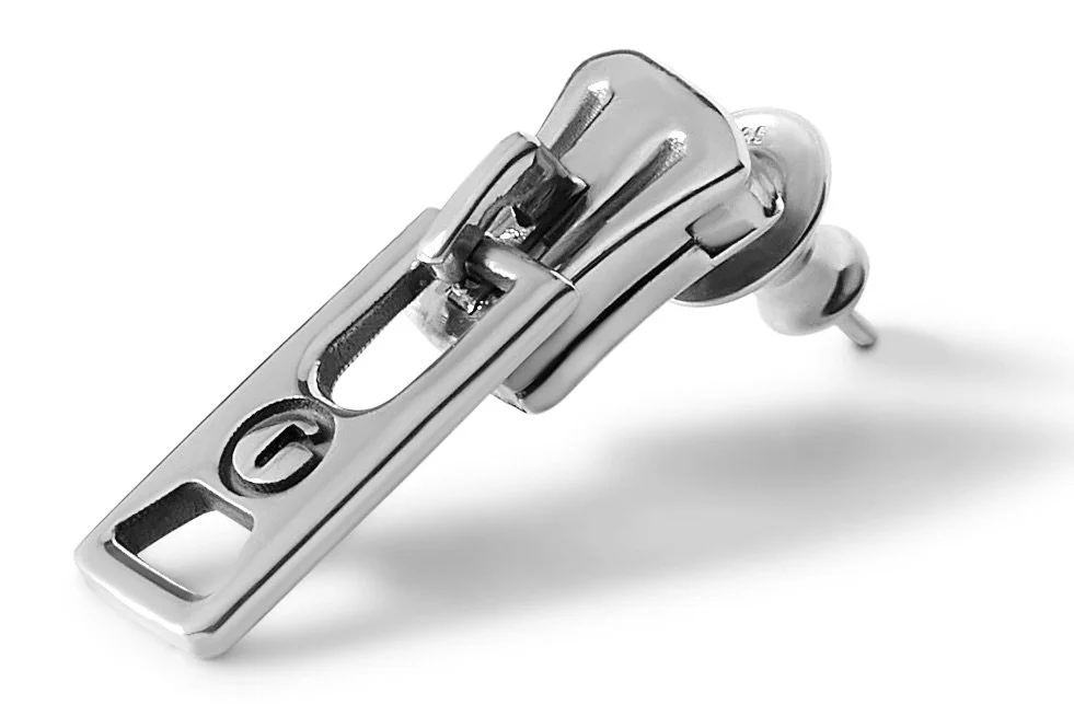 Zipper-pull earring detail