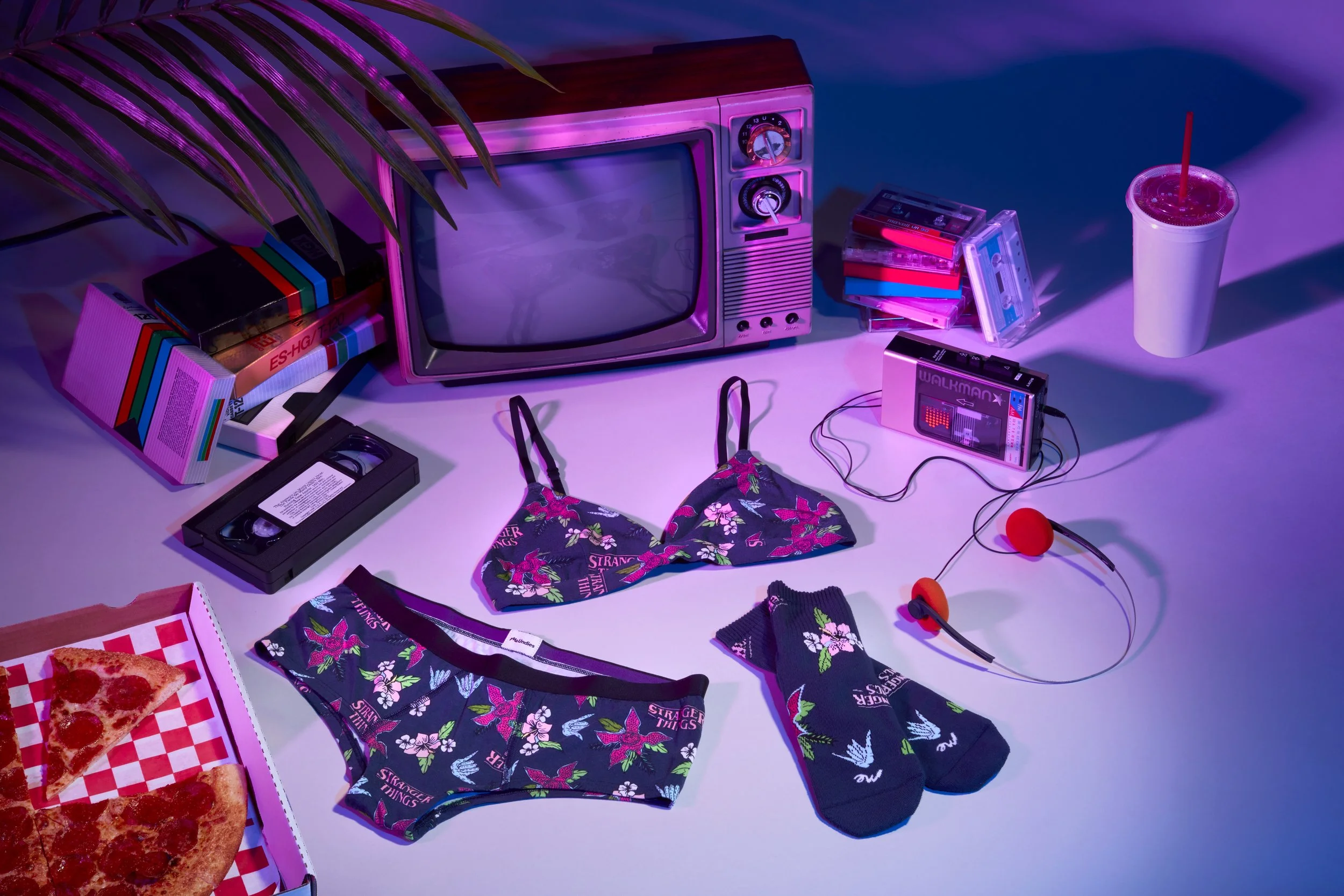 Vintage items and lingerie flat lay for MeUndies